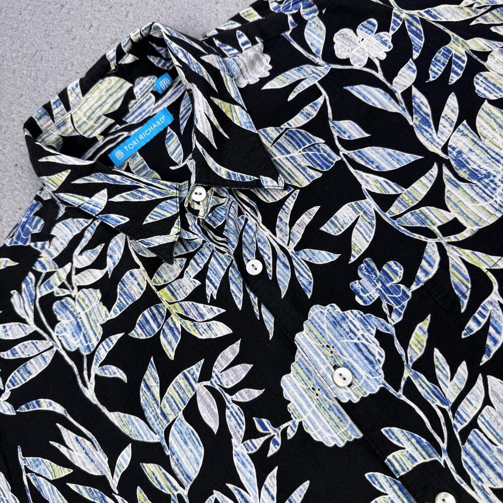 Tori Richard Shirt Mens XL Black Floral Aloha Hawaiian Button Up Short Sleeve